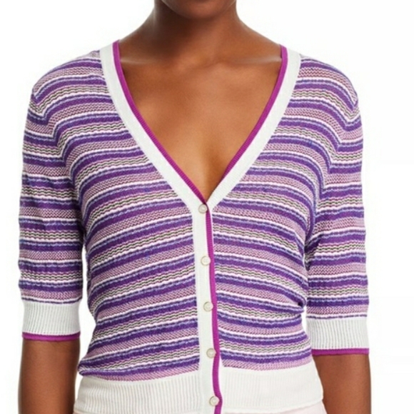 Veronica Beard Size Medium Purple Striped Women's V-neck Cardigan - Picture 9 of 10